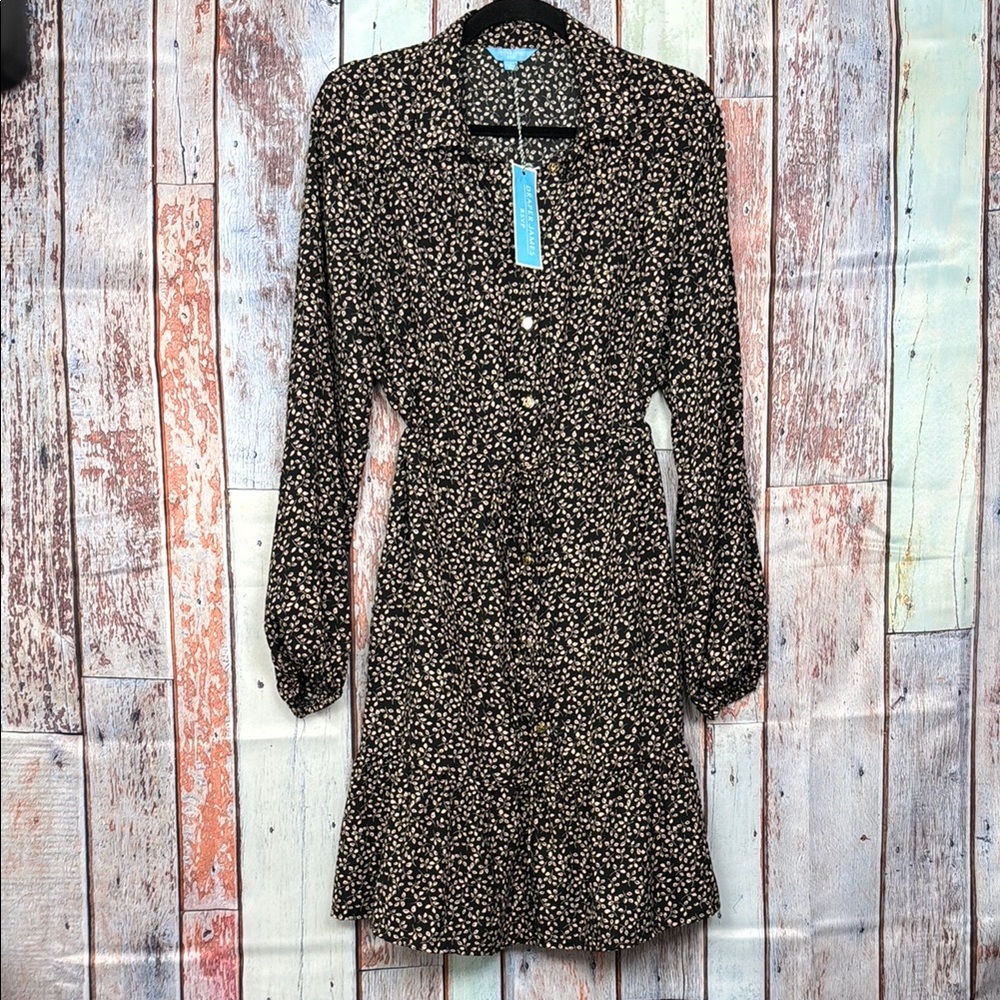 Draper James Brown and Black Bishop Sleeve Dress for Work